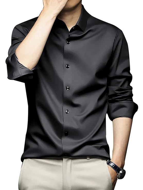 CVC Men's Regular Fit Full Sleeve Poly Satin Silk Shirt
